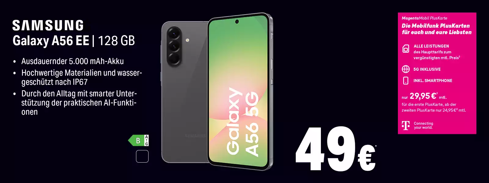 Samsung Galaxy A56 EE 128 GB Smartphone-Angebot mit MagentaMobil PlusKarte