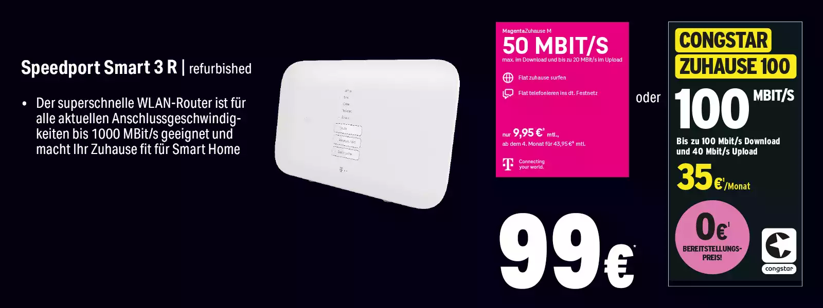 Speedport Smart 3 R WLAN-Router refurbished mit MagentaZuhause-Optionen bis 100 Mbit/s